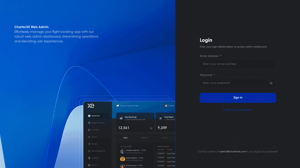 Charterxe Admin Dashboard project preview