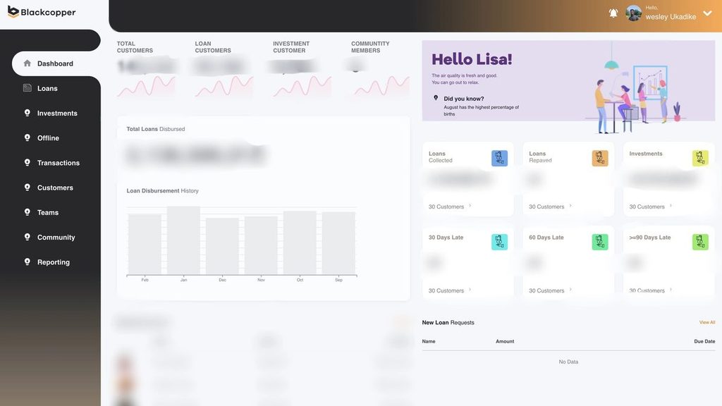 Blackcopper Corebanking dashboard project preview